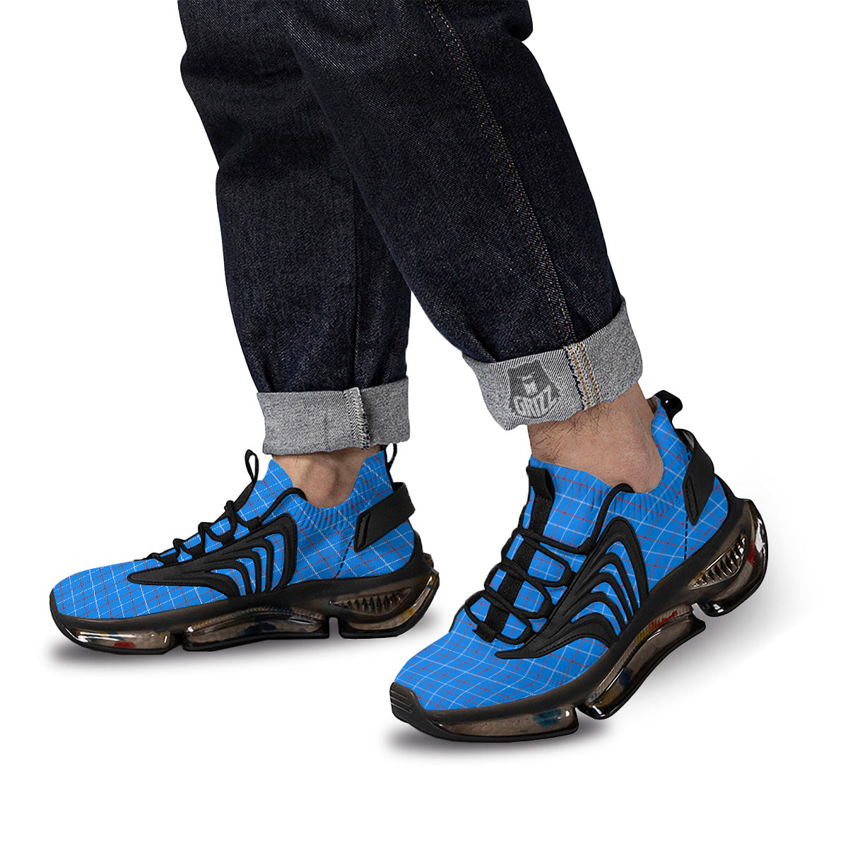 White Blue And Red Tattersall Print Black Gym Shoes-grizzshop