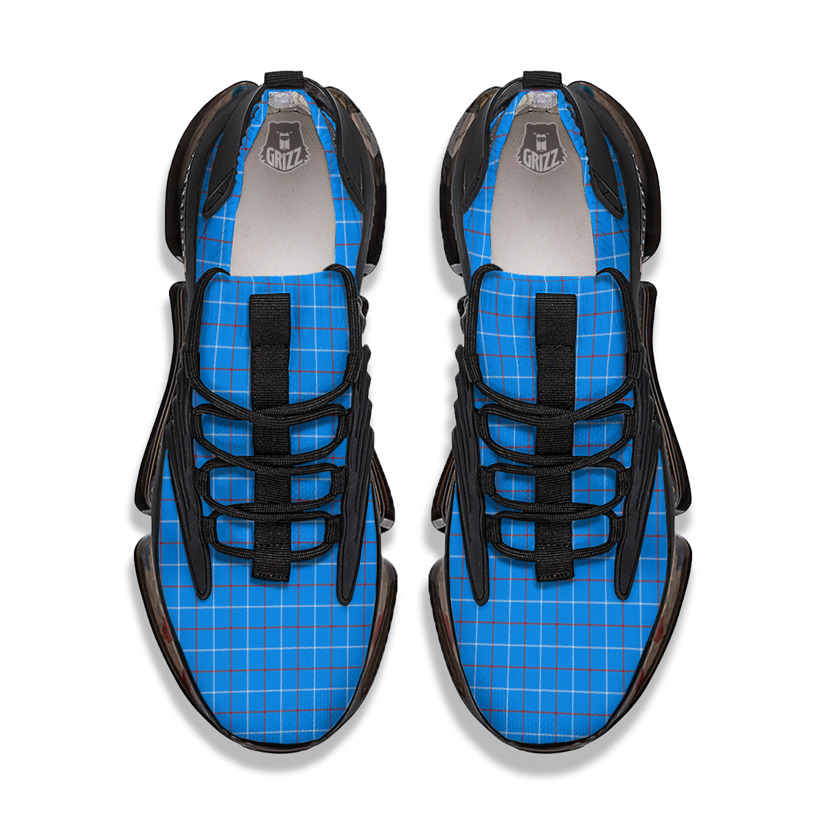 White Blue And Red Tattersall Print Black Gym Shoes-grizzshop