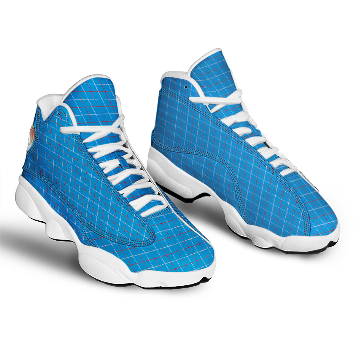 White Blue And Red Tattersall Print White Basketball Shoes-grizzshop