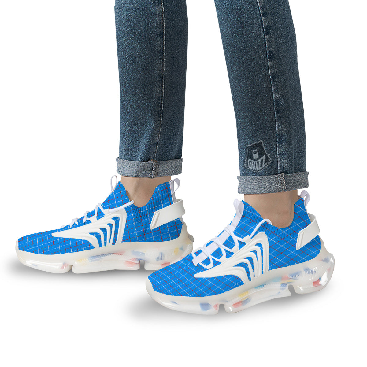 White Blue And Red Tattersall Print White Gym Shoes-grizzshop