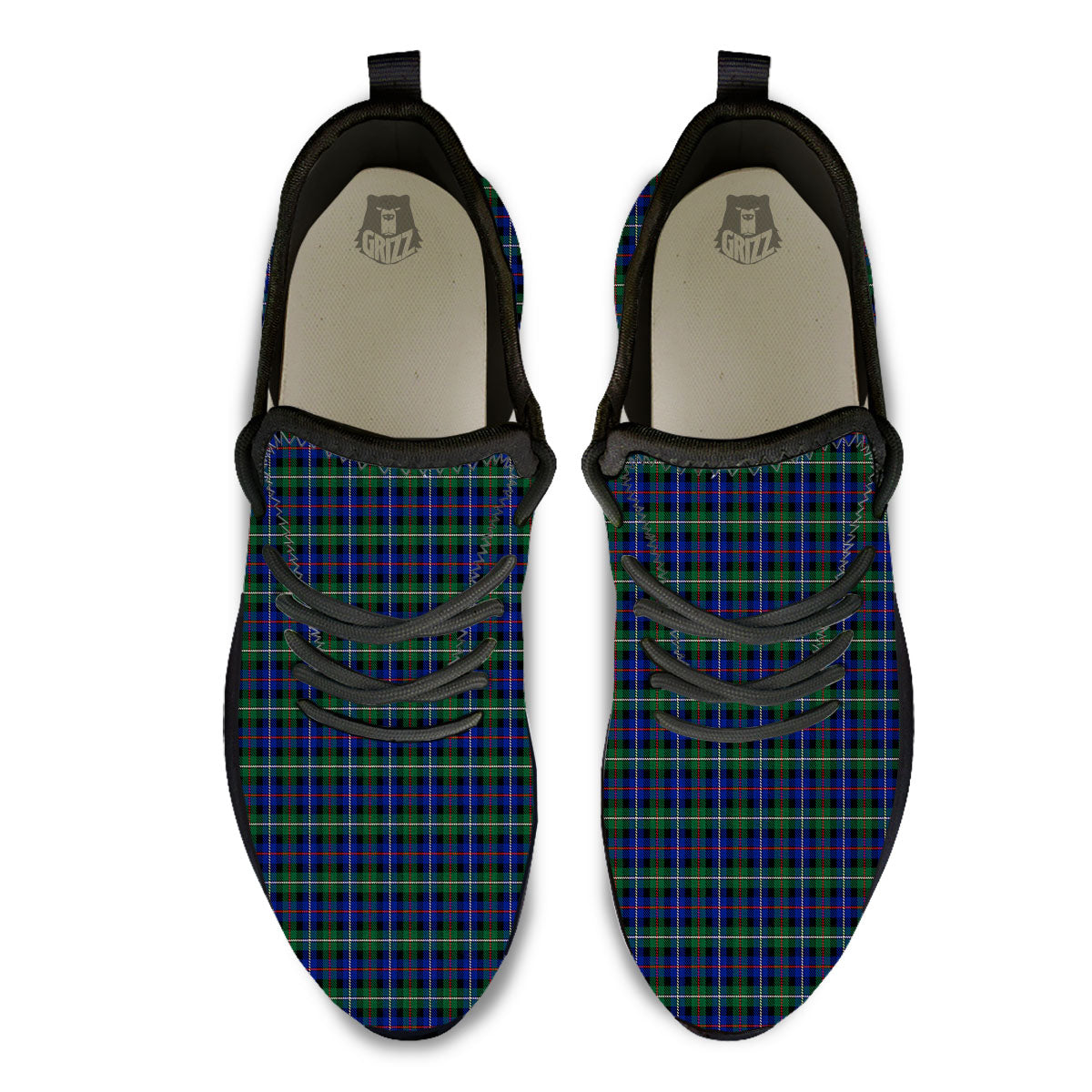 White Buffalo And Green Blue Plaid Print Black Athletic Shoes-grizzshop