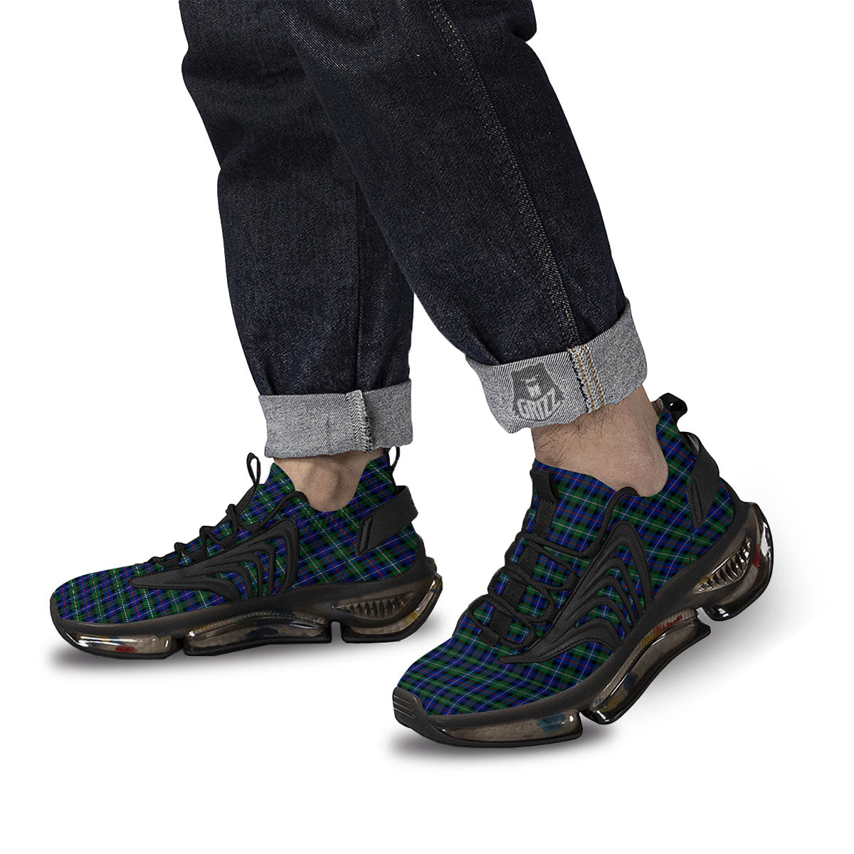 White Buffalo And Green Blue Plaid Print Black Gym Shoes-grizzshop