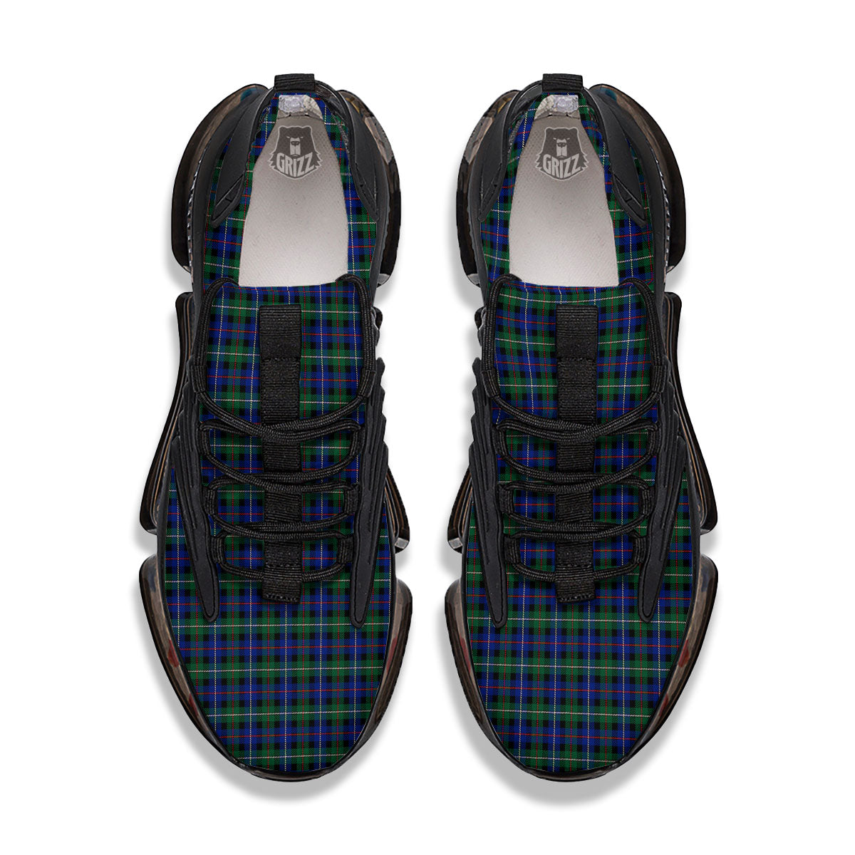 White Buffalo And Green Blue Plaid Print Black Gym Shoes-grizzshop