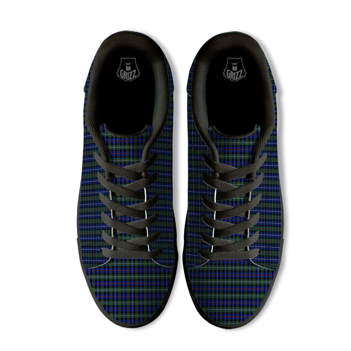 White Buffalo And Green Blue Plaid Print Black Low Top Sneakers-grizzshop
