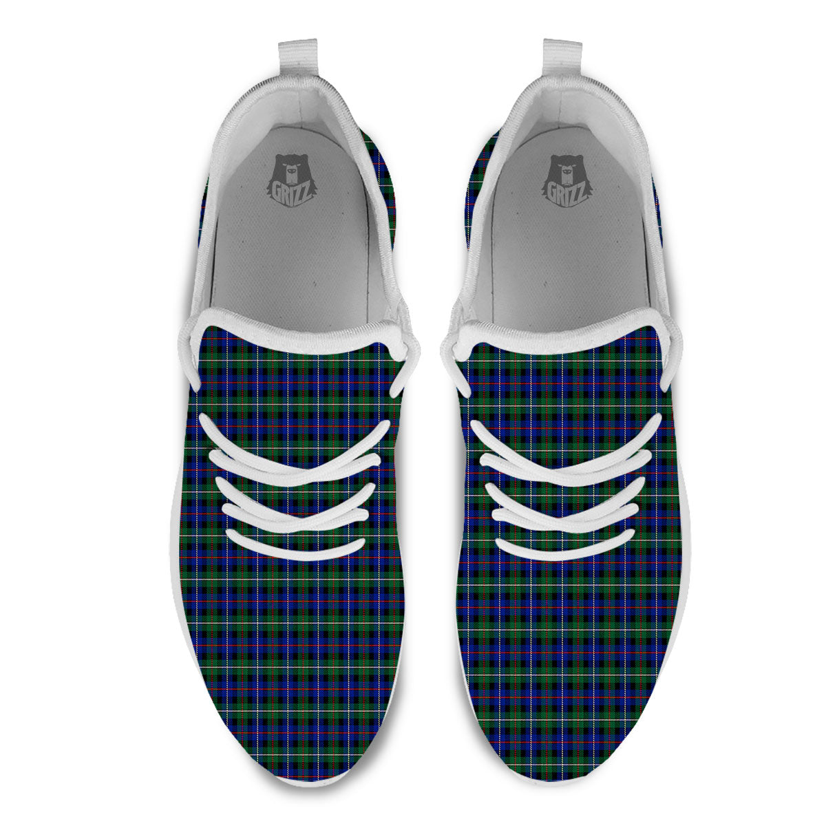 White Buffalo And Green Blue Plaid Print White Athletic Shoes-grizzshop