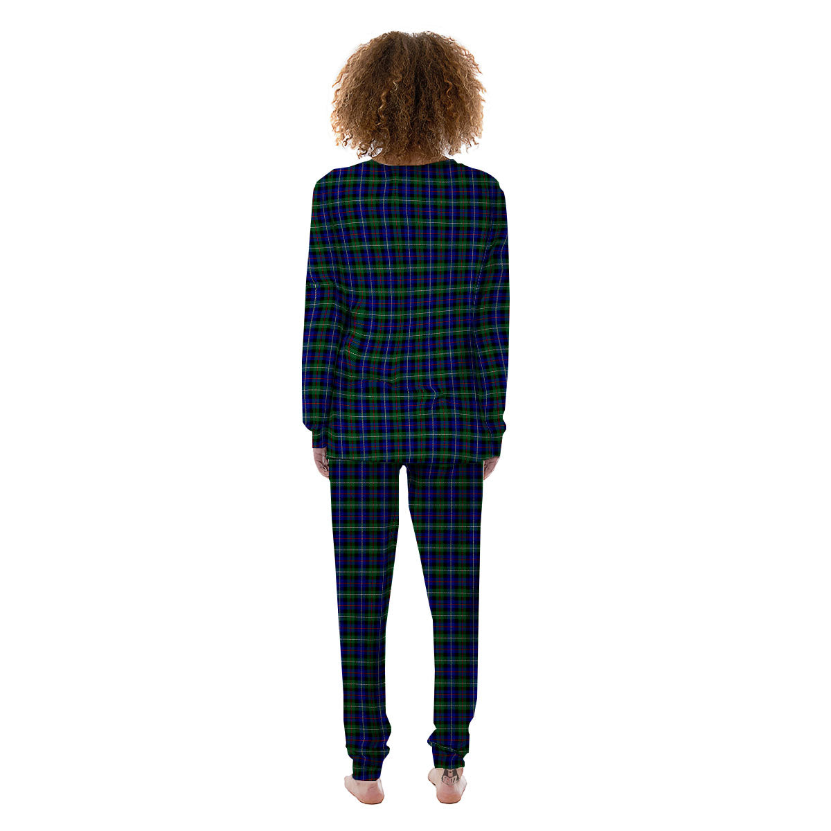 White Buffalo And Green Blue Plaid Print Women's Pajamas-grizzshop