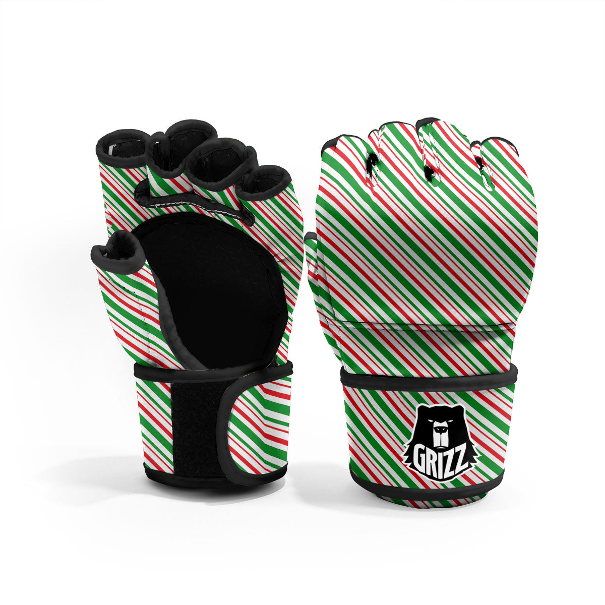 White Candy Cane And Red Green Print MMA Gloves-grizzshop