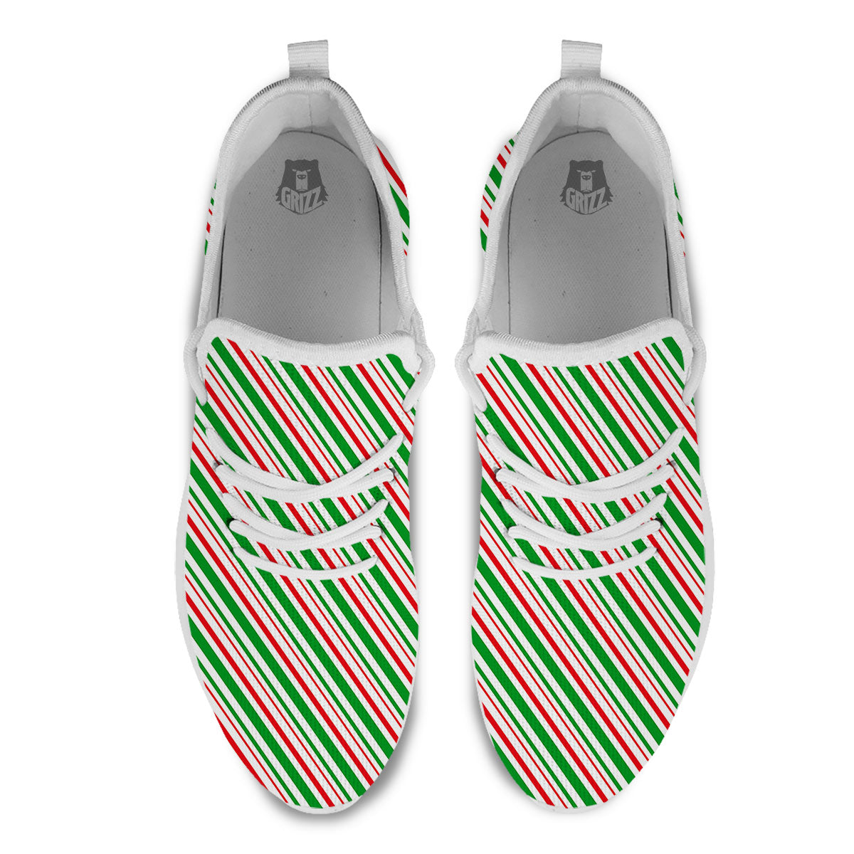 White Candy Cane And Red Green Print White Athletic Shoes-grizzshop