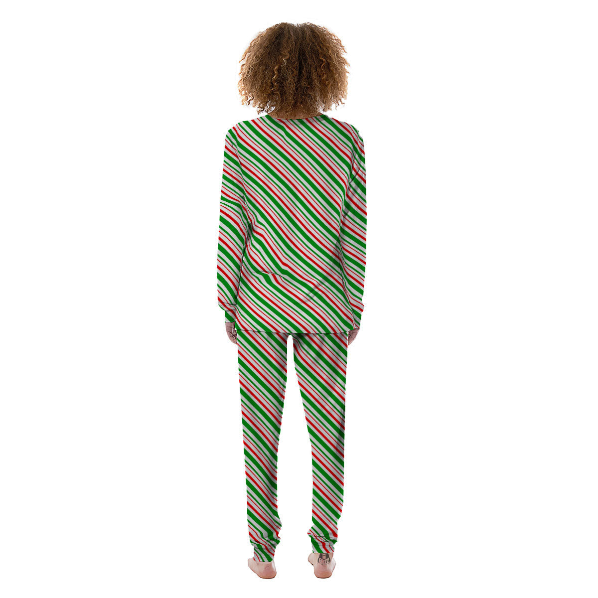 White Candy Cane And Red Green Print Women's Pajamas-grizzshop