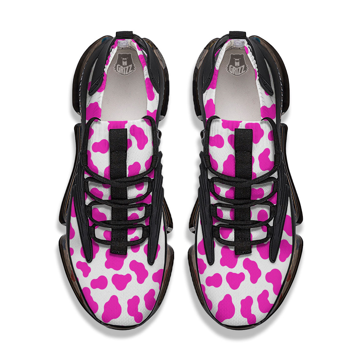 White Cow And Hot Pink Print Black Gym Shoes-grizzshop