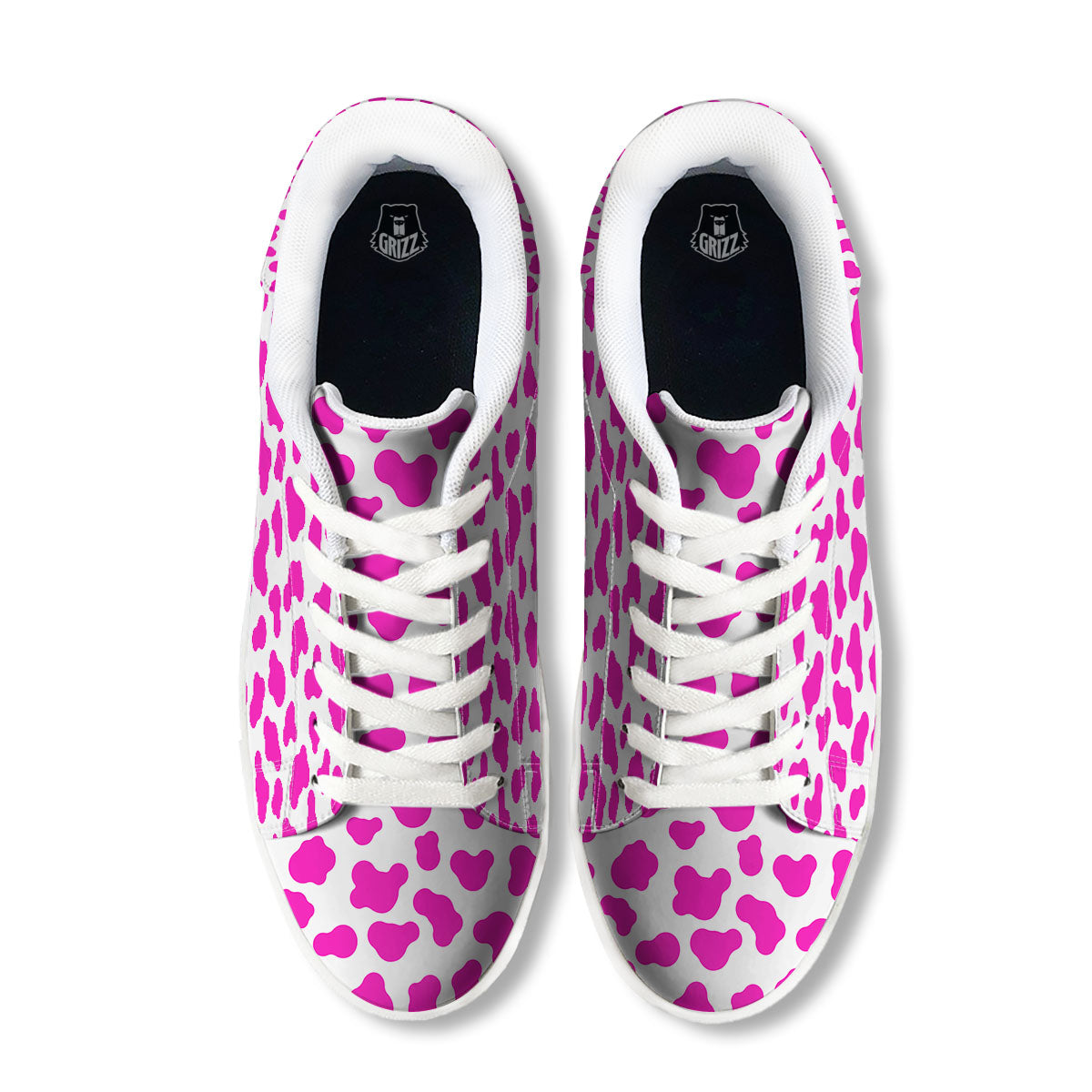 White Cow And Hot Pink Print White Low Top Sneakers-grizzshop