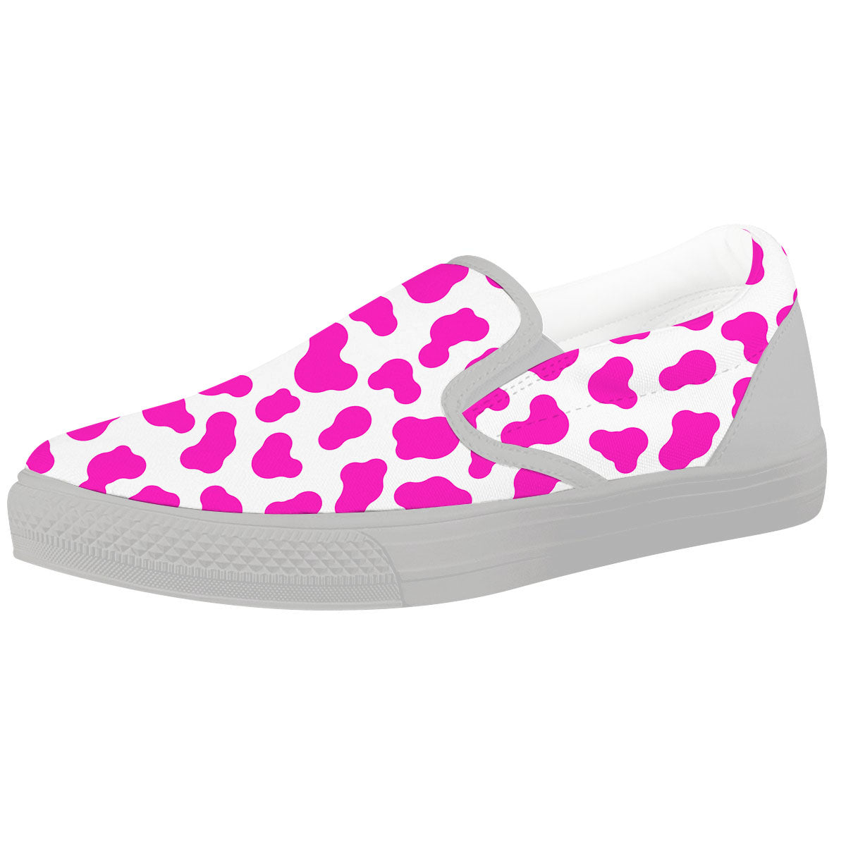 White Cow And Hot Pink Print White Slip On Shoes-grizzshop