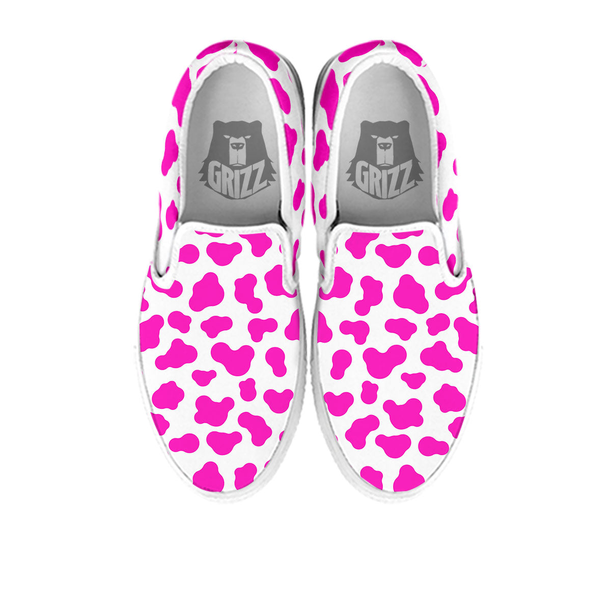 White Cow And Hot Pink Print White Slip On Shoes-grizzshop