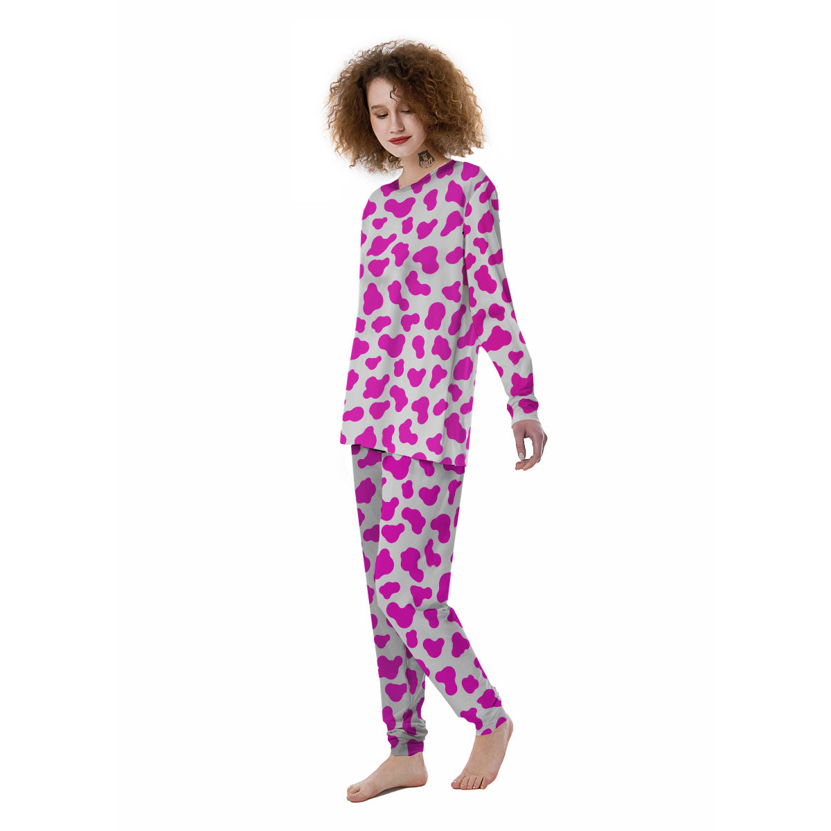 White Cow And Hot Pink Print Women's Pajamas-grizzshop