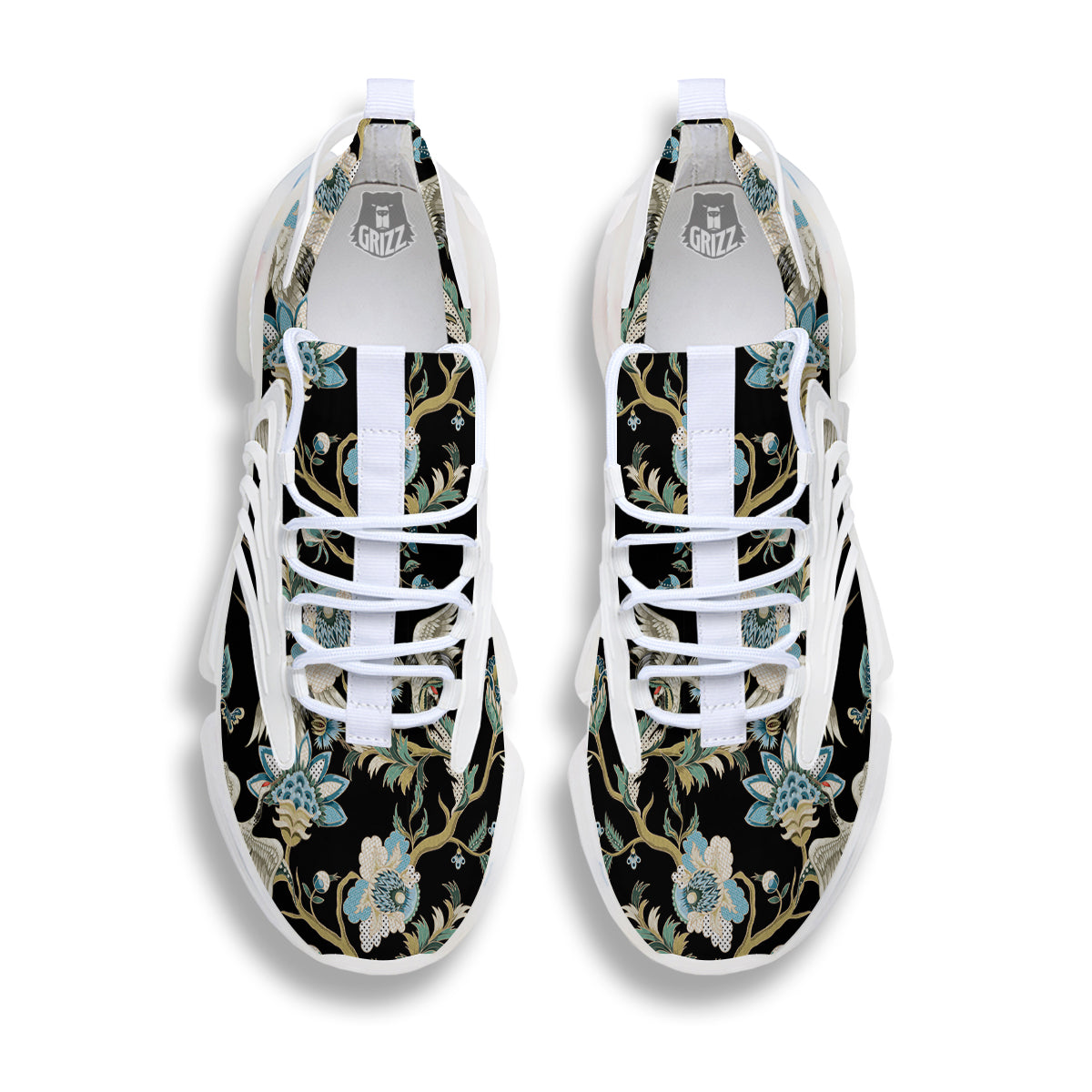 White Cranes Japanese Black Print Pattern White Gym Shoes-grizzshop
