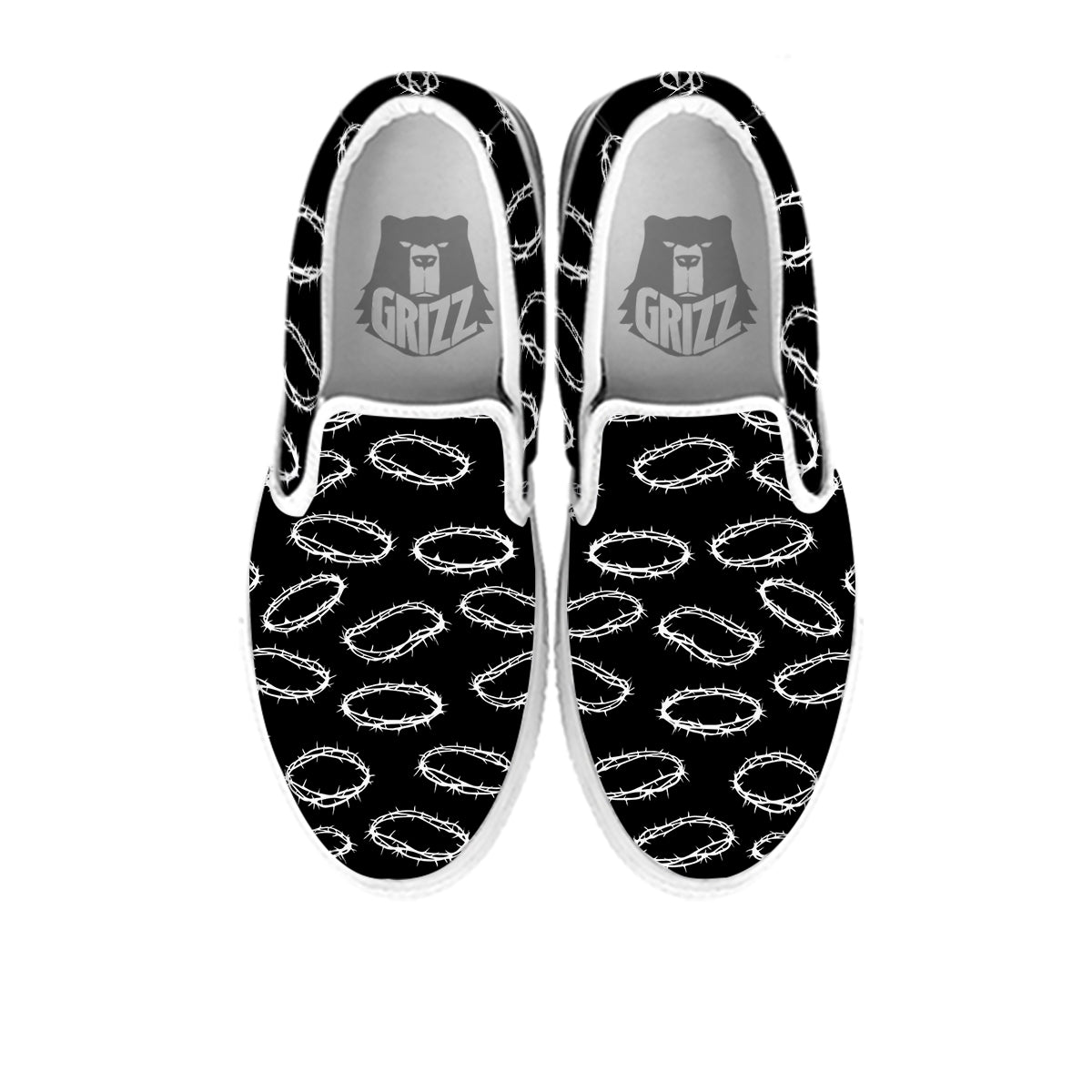 White Crown Of Thorns Print Pattern White Slip On Shoes-grizzshop