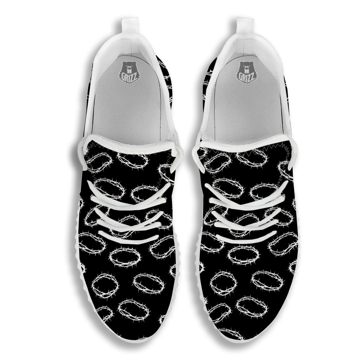 White Crown Of Thorns Print Pattern White Walking Shoes-grizzshop