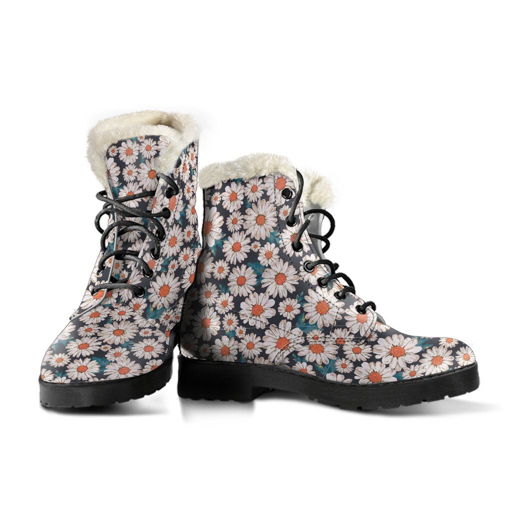 White Cute Daisy Pattern Print Comfy Winter Boots-grizzshop