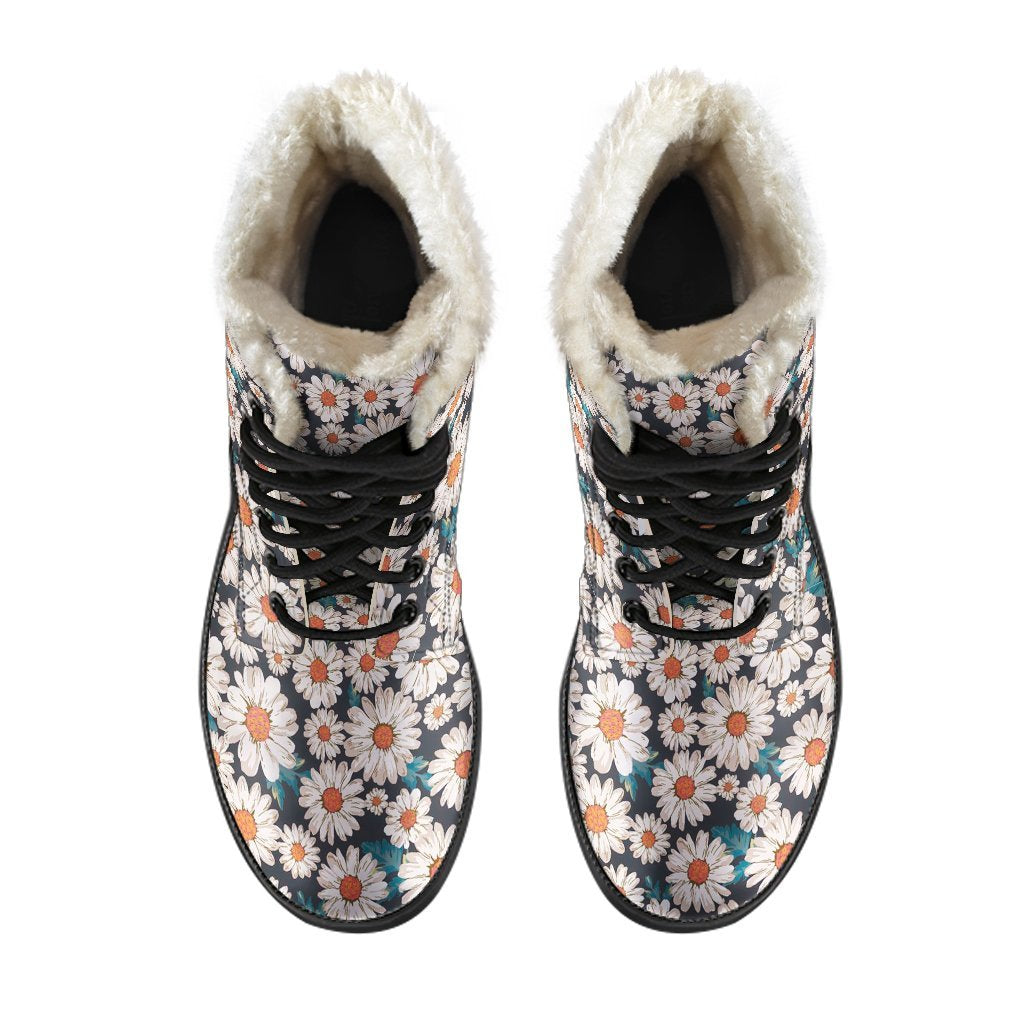 White Cute Daisy Pattern Print Comfy Winter Boots-grizzshop