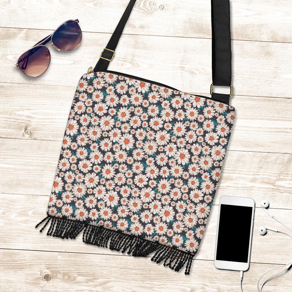 White Cute Daisy Pattern Print Crossbody Bags-grizzshop