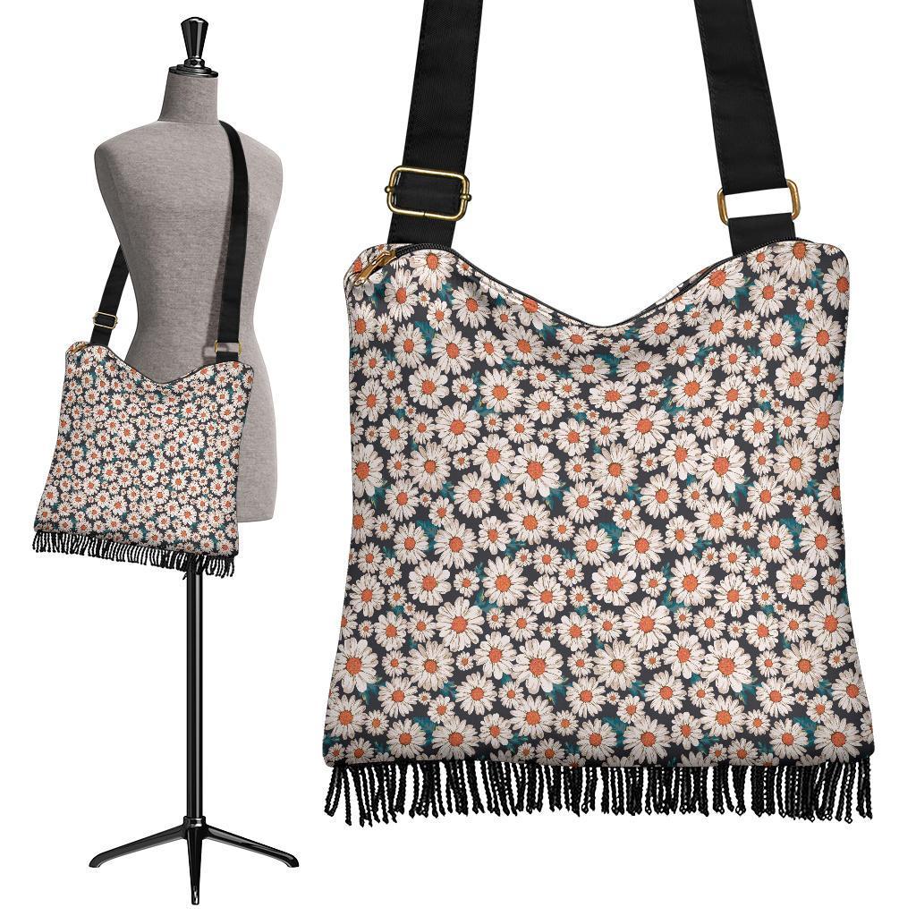 White Cute Daisy Pattern Print Crossbody Bags-grizzshop