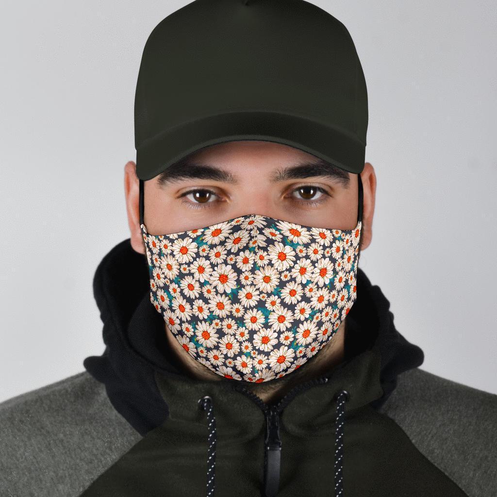 White Cute Daisy Pattern Print Face Mask-grizzshop