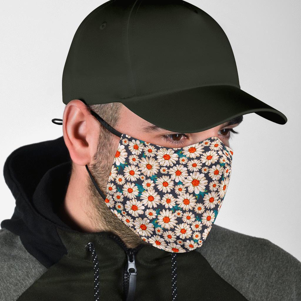 White Cute Daisy Pattern Print Face Mask-grizzshop