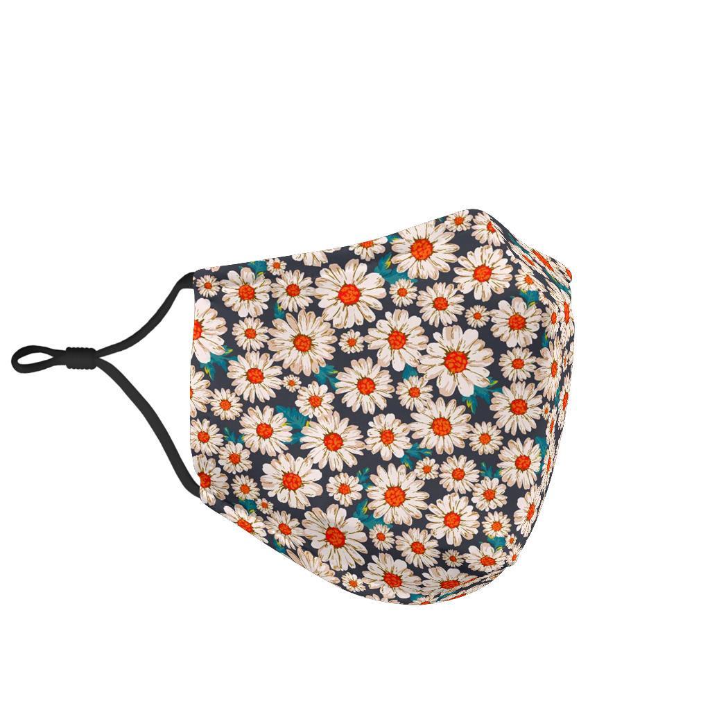 White Cute Daisy Pattern Print Face Mask-grizzshop