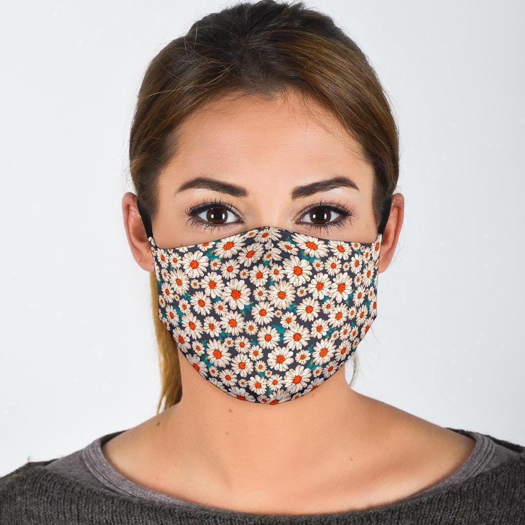 White Cute Daisy Pattern Print Face Mask-grizzshop
