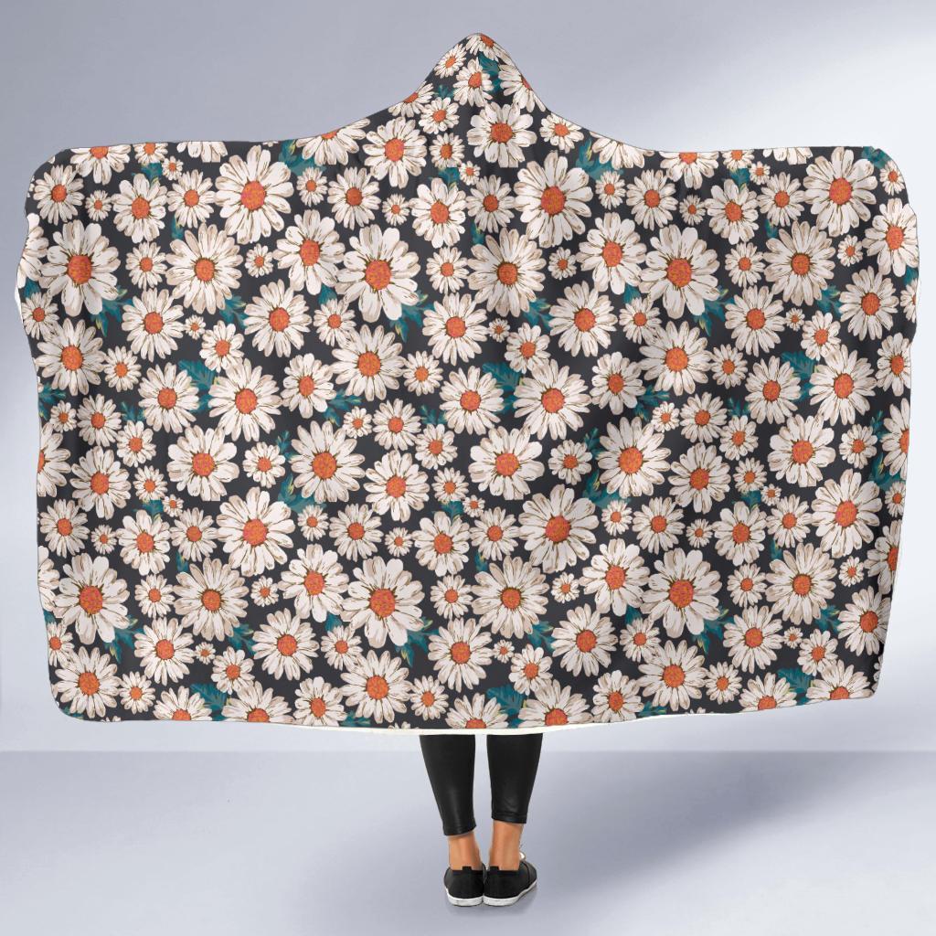 White Cute Daisy Pattern Print Hooded Blanket-grizzshop
