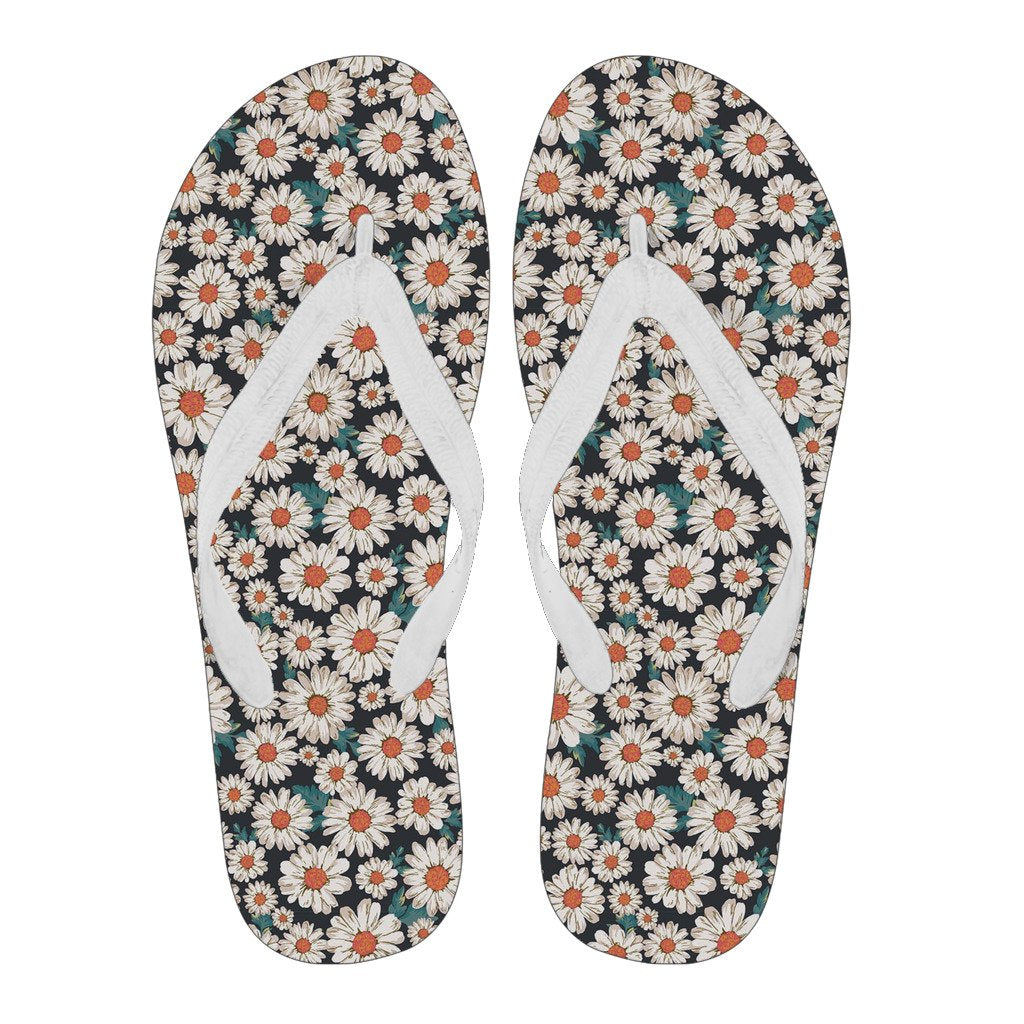 White Cute Daisy Pattern Print Men & Women Flip Flops-grizzshop