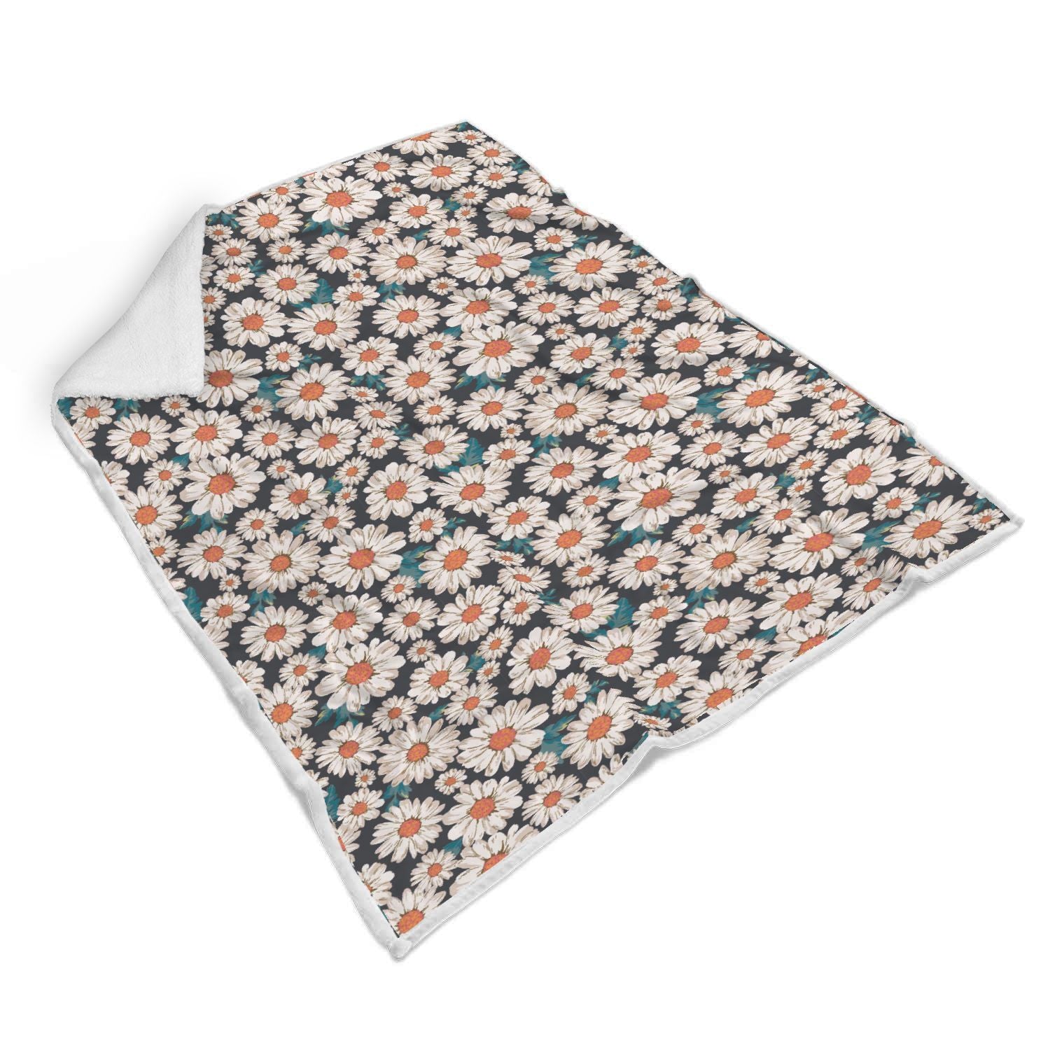 White Cute Daisy Pattern Print Throw Blanket-grizzshop