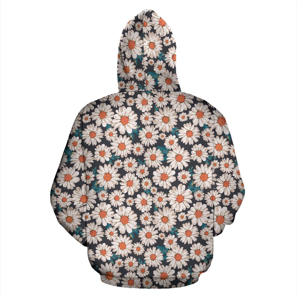 White Cute Daisy Pattern Print Women Men Pullover Hoodie-grizzshop