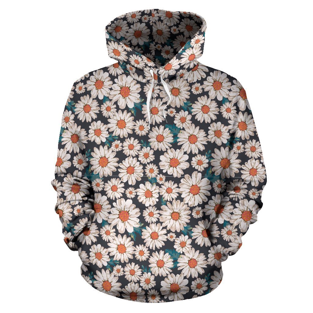 White Cute Daisy Pattern Print Women Men Pullover Hoodie-grizzshop