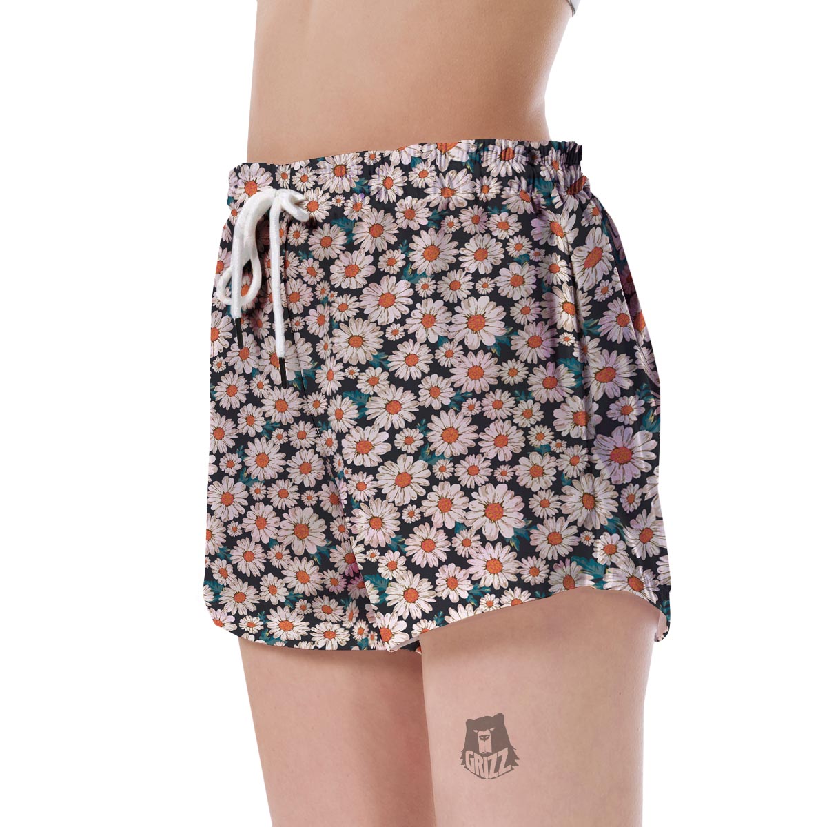 White Cute Daisy Pattern Print Women's Shorts-grizzshop