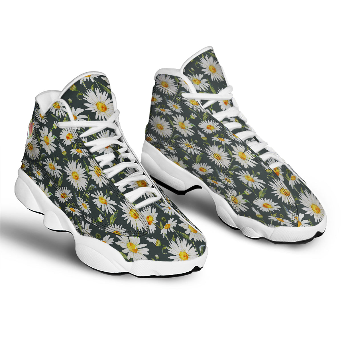 White Daisy Watercolor Print Pattern White Basketball Shoes-grizzshop