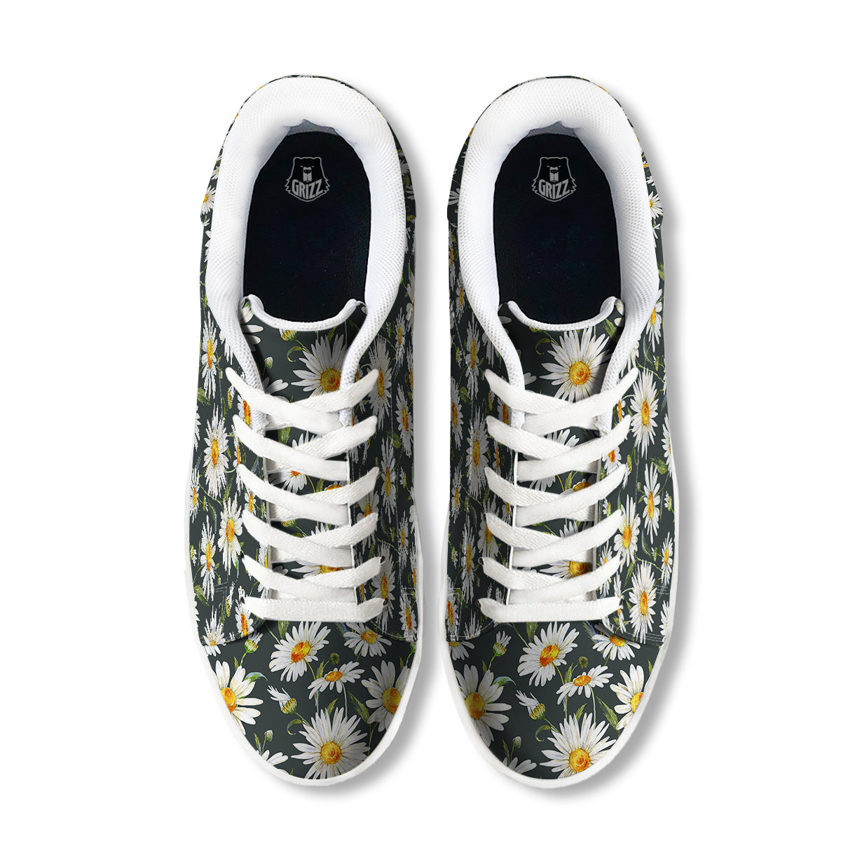 White Daisy Watercolor Print Pattern White Low Top Sneakers-grizzshop