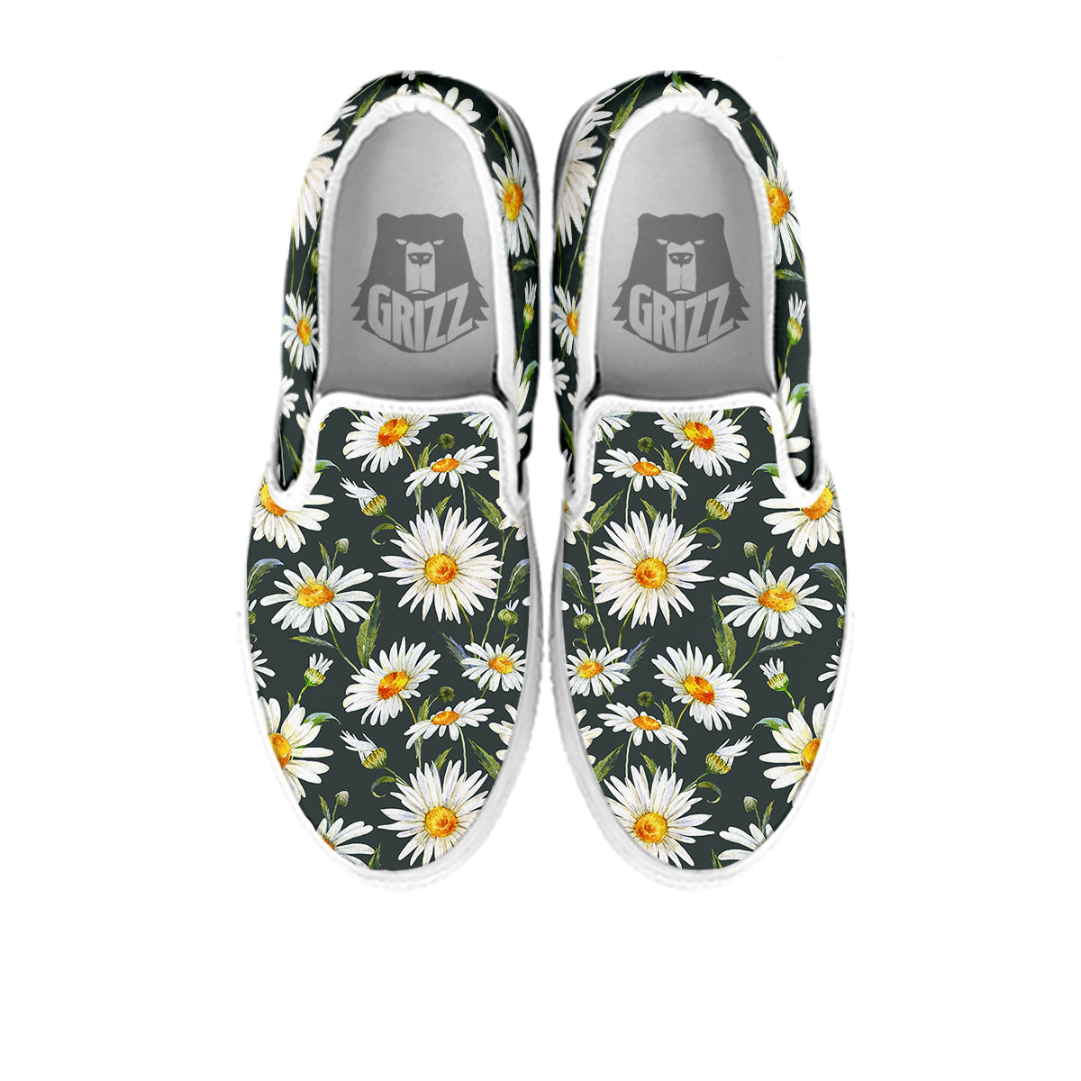 White Daisy Watercolor Print Pattern White Slip On Shoes-grizzshop