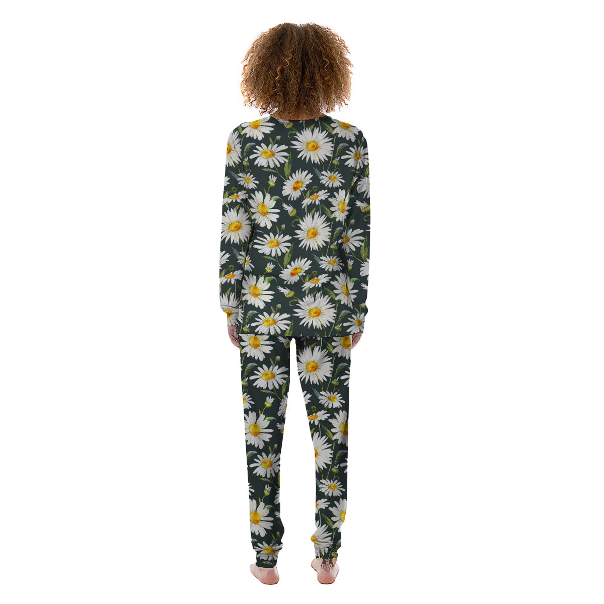 White Daisy Watercolor Print Pattern Women's Pajamas-grizzshop