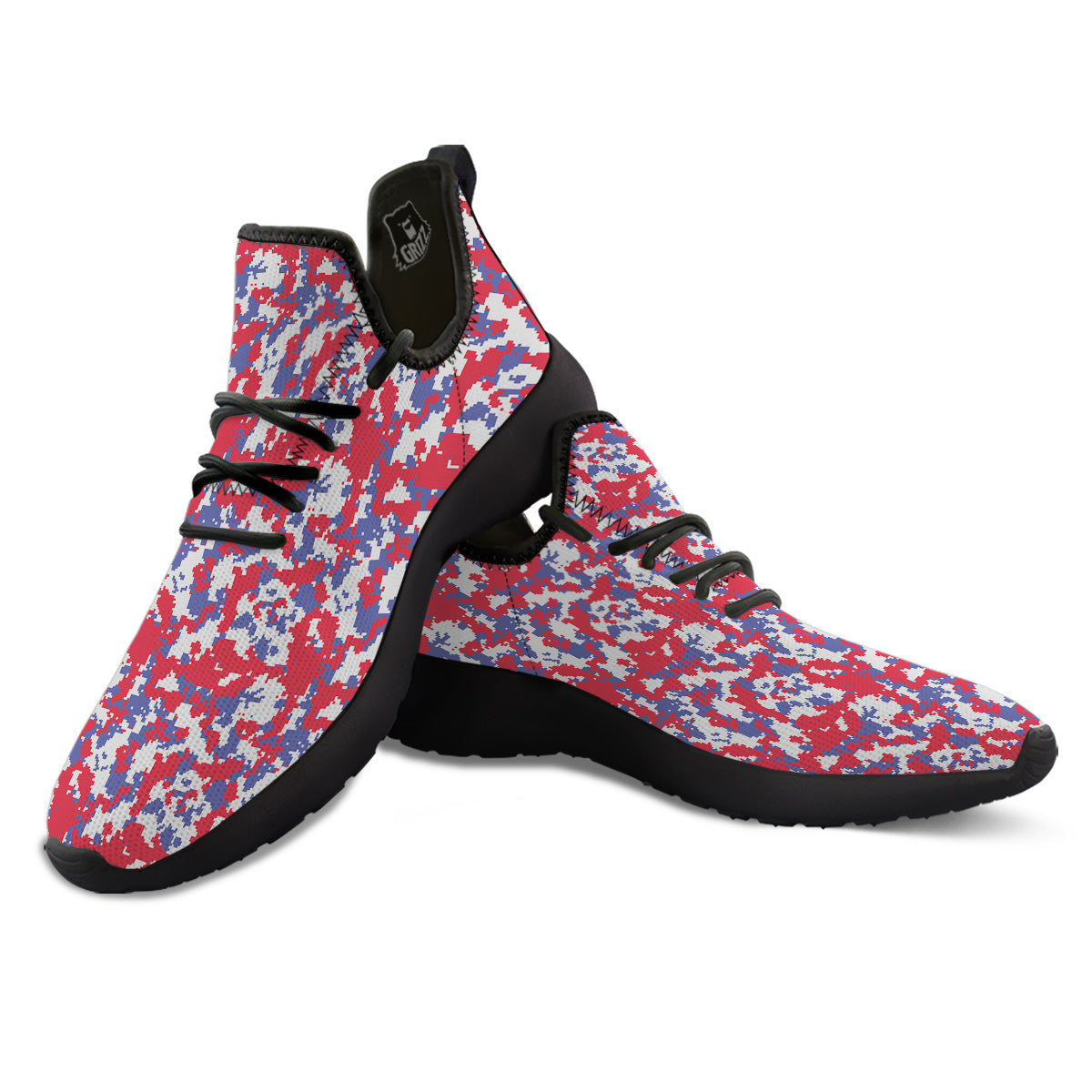 White Digital Camo And Blue Red Print Black Athletic Shoes-grizzshop