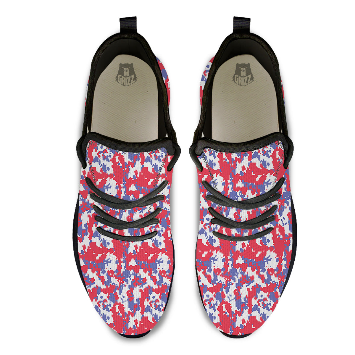 White Digital Camo And Blue Red Print Black Athletic Shoes-grizzshop