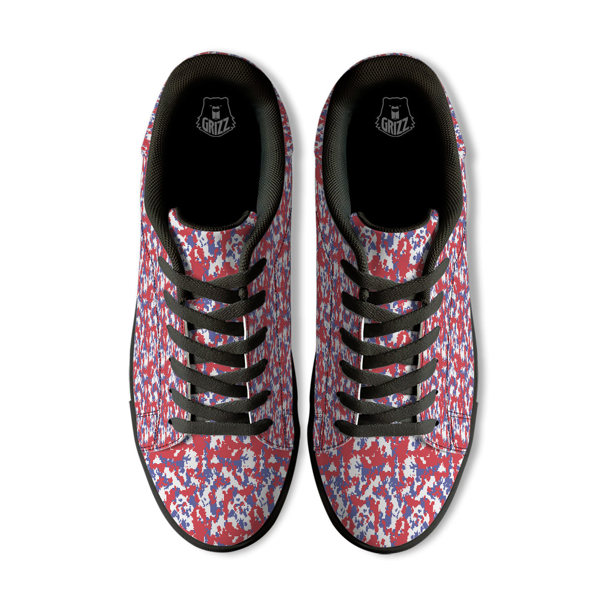 White Digital Camo And Blue Red Print Black Low Top Sneakers-grizzshop