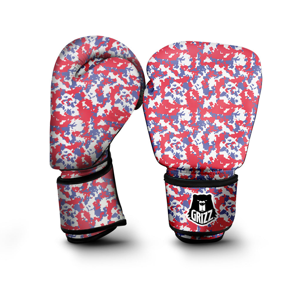 White Digital Camo And Blue Red Print Boxing Gloves-grizzshop