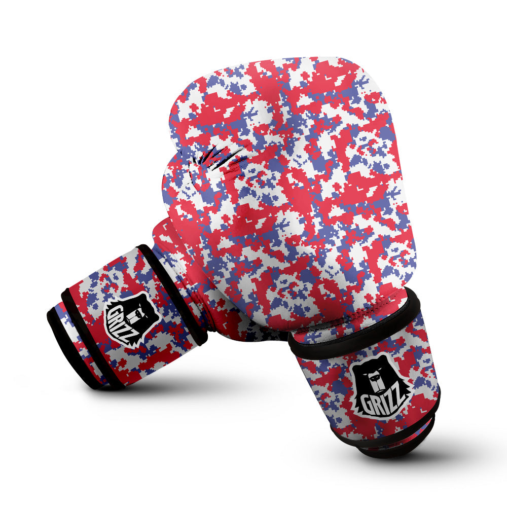White Digital Camo And Blue Red Print Boxing Gloves-grizzshop