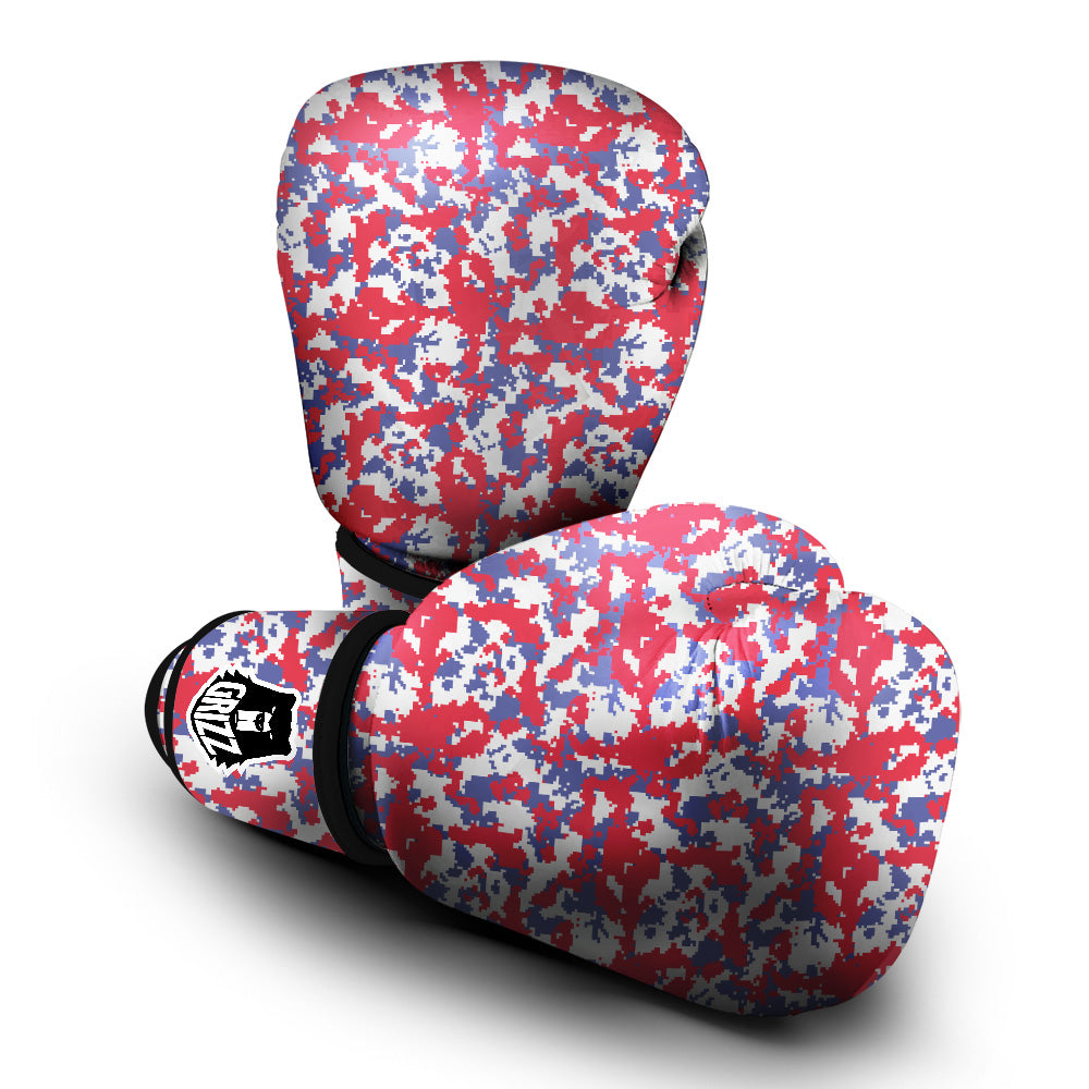 White Digital Camo And Blue Red Print Boxing Gloves-grizzshop