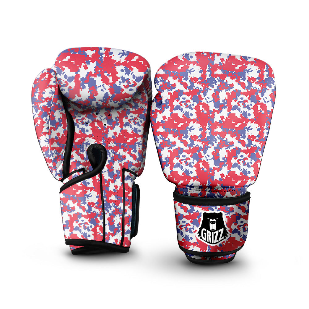 White Digital Camo And Blue Red Print Boxing Gloves-grizzshop