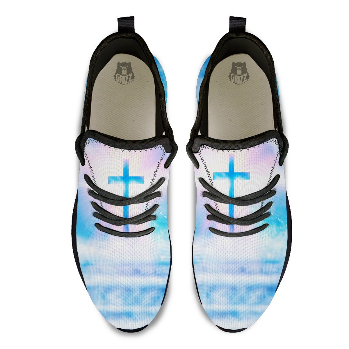 White Doves And Christian Cross Print Black Athletic Shoes-grizzshop