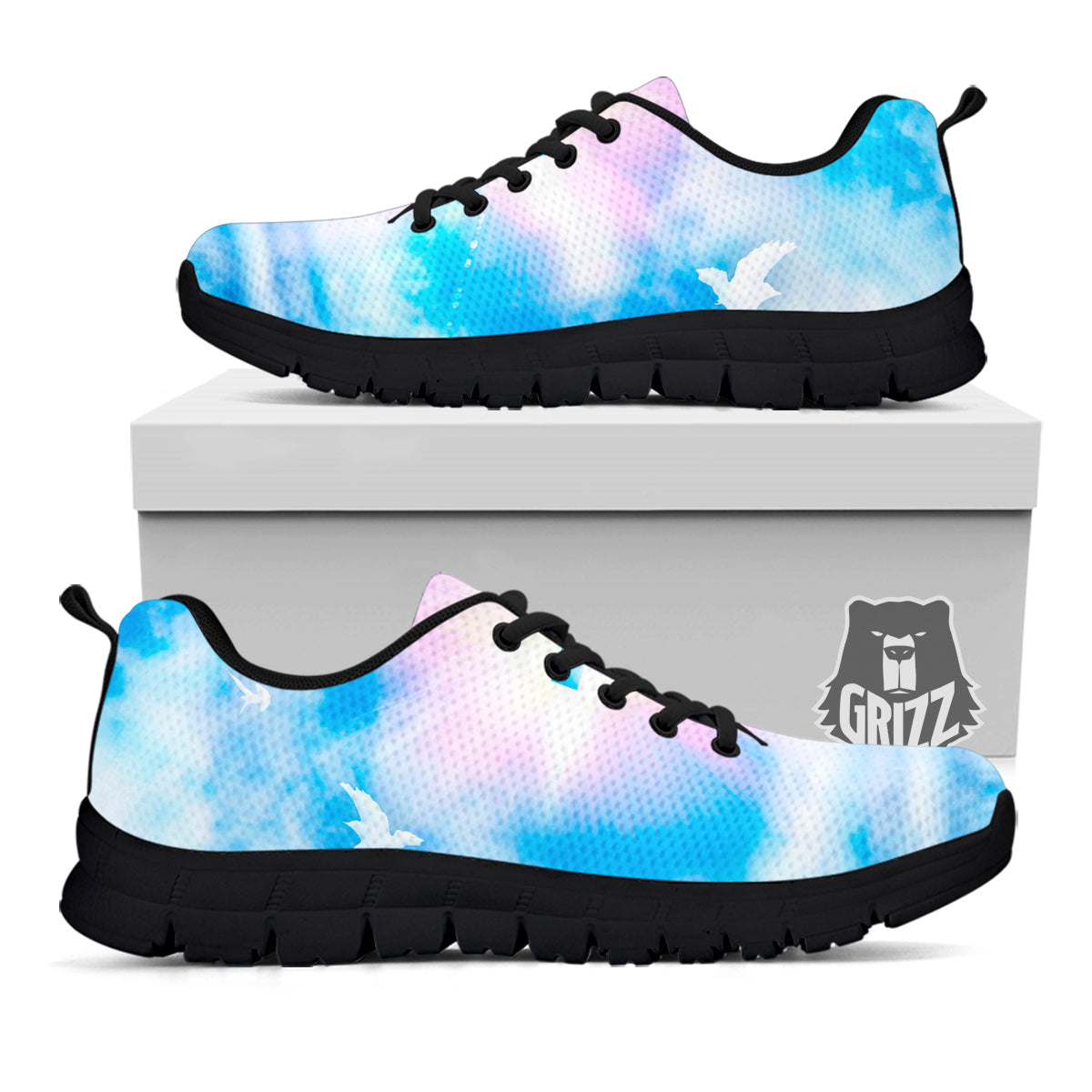 White Doves And Christian Cross Print Black Sneaker-grizzshop