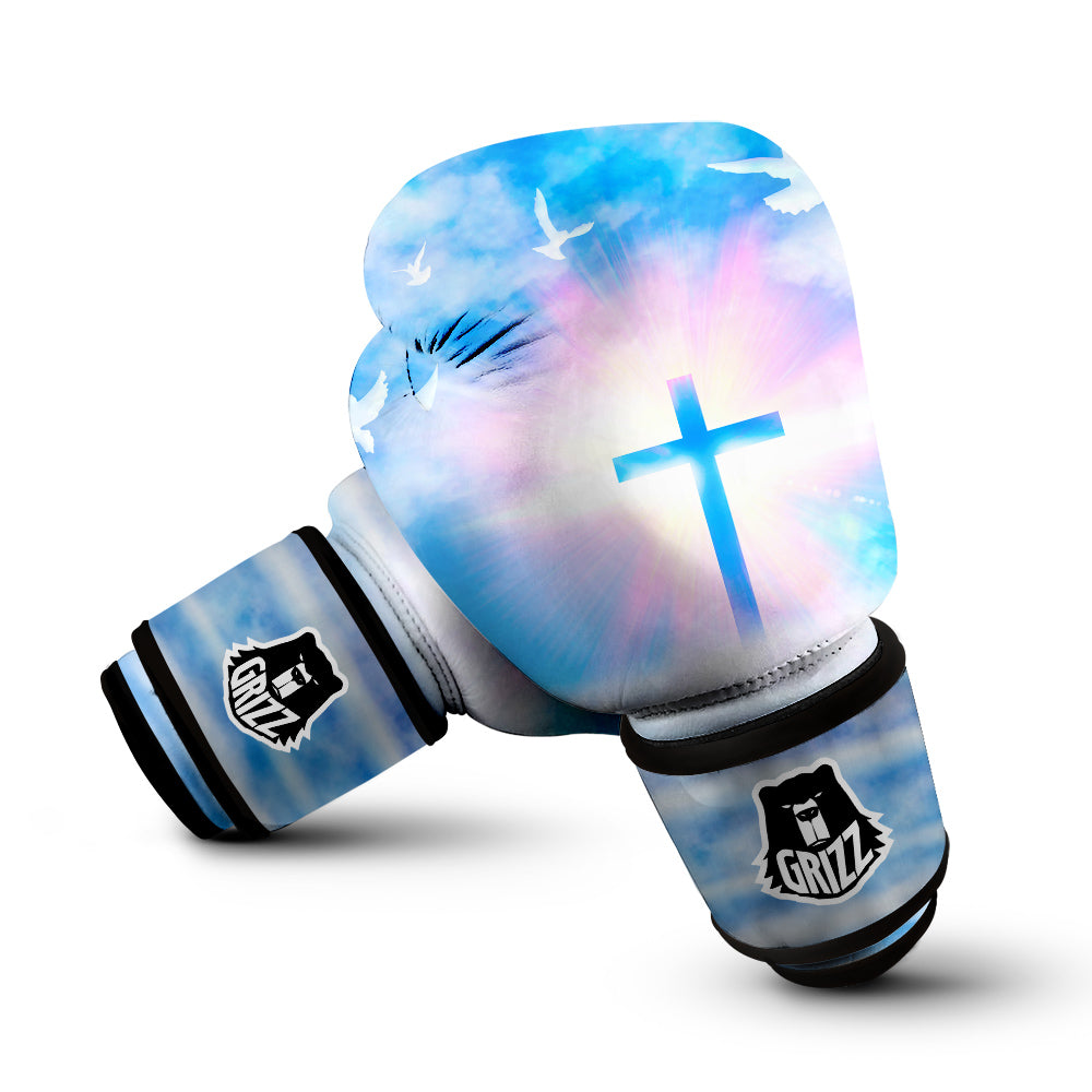 White Doves And Christian Cross Print Boxing Gloves-grizzshop