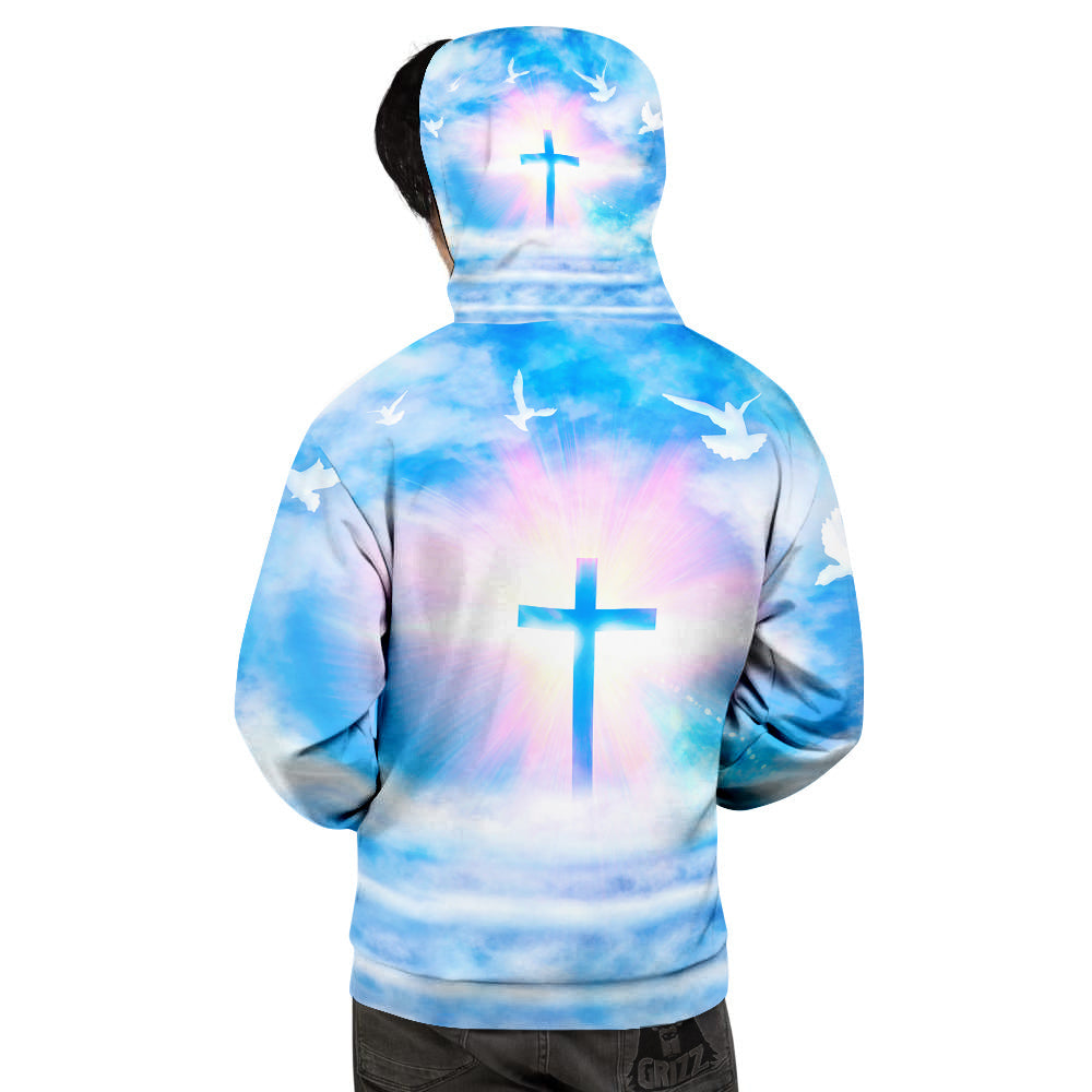 White Doves And Christian Cross Print Men's Hoodie-grizzshop